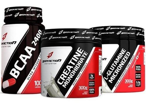 Creatina 300g + Glutamina 300g + Bcaa 100 Caps - Body Action