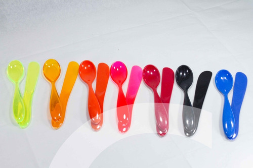 Imagen 3 de 6 de 100 Cucharas + 100 Untadores Plástico Acrílico Pastel Oferta