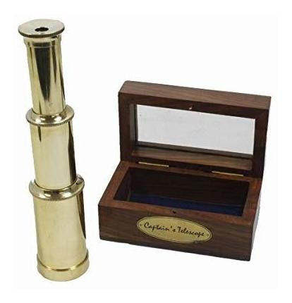 6  Handheld Brass Captain's Telescope With Wooden Box - Pira