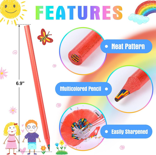 Tinnivi 12 Lápices Arcoíris De Colores Para Niños, 12 Piezas