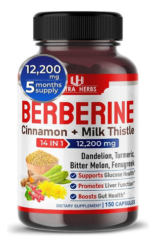 Suplemento En Cápsula Ultra Herbs Suplementos Berberine X 0mg