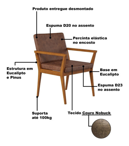 Poltrona Premium Tip Com Base De Madeira No Nobuck Marrom