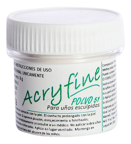 Acryfine Polimero Construcción Uñas Esculpidas Plata 8 Gr