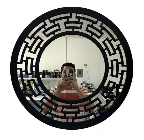 Espejo Madera Circular Redondo Baño Sala Decorativo Patron