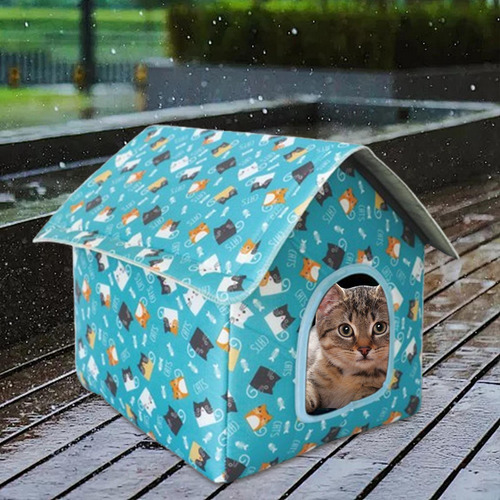 Abrigo Para Gatos De Rua Ao Ar Livre, Casa Para Cães Azul