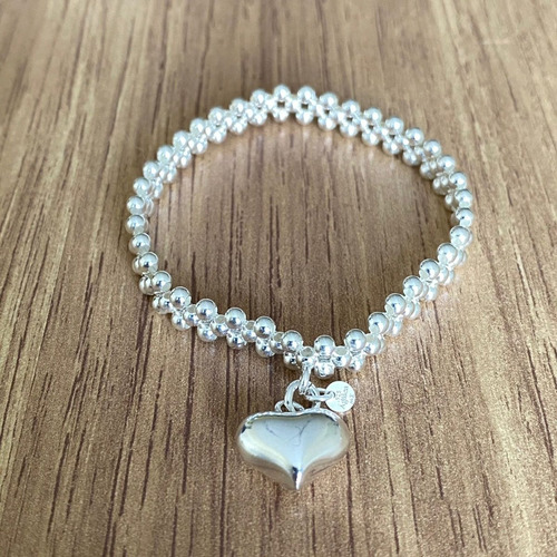 Imagen 6 de 10 de Pulsera De Plata 925 Bolitas Y Dije De Corazón Mujer Agálea