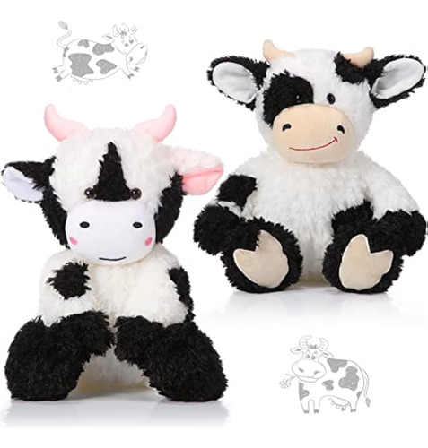 2 Piezas De Peluche De Vaca De 10 Pulgadas, Lindo