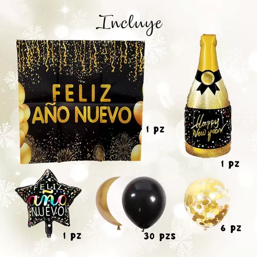 Decoracion Año Nuevo Kit De Globos Dorados Negros Fiesta