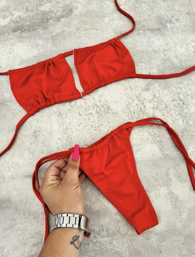 Bikini Sexy Roja Cuadrado Cola Less Regulable Talle 85