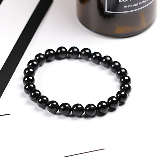 Pulseira De Bolinhas Pedra Onix Com Fio Silicone Unissex