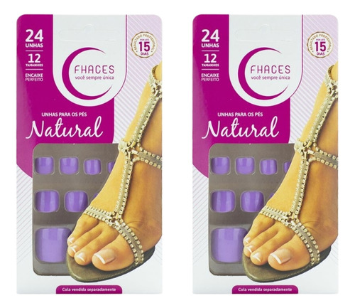 Unhas Postiças Fhaces Para Os Pes Color Lilas Com 24un - 2un Liláscom Rosa/branco Verde