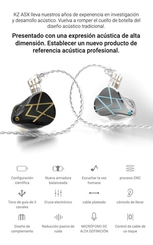 Imagen 2 de 5 de Auriculares In Ear Kz Asx 10ba Driver Por Lado Sin Microfono