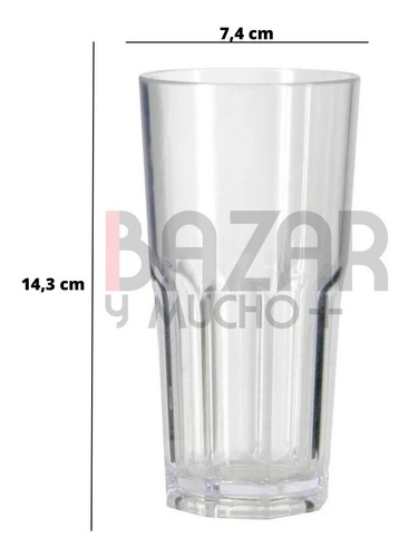 Imagen 2 de 7 de Vaso Trago Largo De Acrílico Facetado 375ml Transparente X64