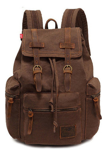 mochila vintage de lona marrón de 14 pulgadas para hombre