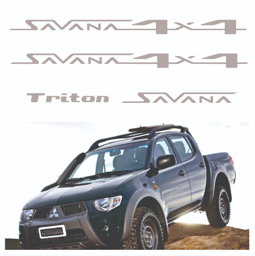 Kit Adesivo Emblema Resinado L200 Savana 4x4 Triton Prata