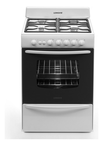 Imagen 2 de 10 de Cocina A Gas Longvie 13601bf 60cm Blanca Cajón Parrilla