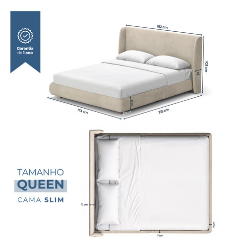 Cama Queen Base Estofada Boucle Com Cabeceira Slim Damie