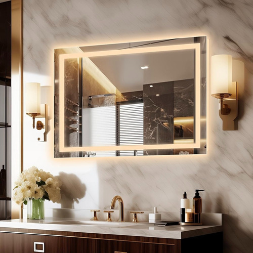 Espelho Retangular Horizontal Jateado Com Led Touch 50x70