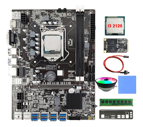 Placa Base B75 Para Minería De 8 Tarjetas, Cpu I3 2120, Vent