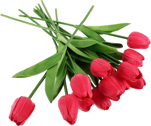 Kit 10 Pcs Flores Tulipas Vermelhas Toque Real Lindas