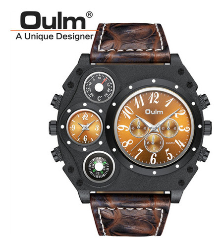 Relojes De Pulsera De Cuero De Cuarzo Militar De Lujo Oulm