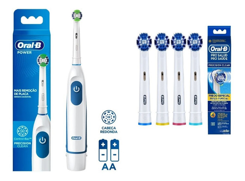 Escova Dental Eletrica Pro Saude Power + 2 Pilhas + 4 Refis