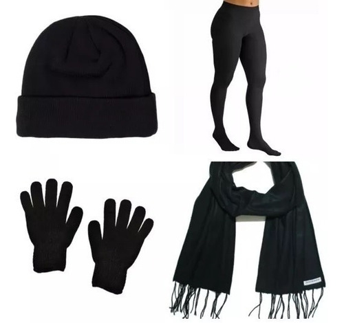 Kit Frio Extremo 4 Peças, Touca, Meia Calça, Cachecol E Luva