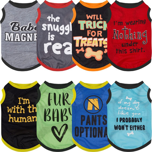 8 Camisas Para Perros, Ropa Estampada Para Mascotas Con Letr