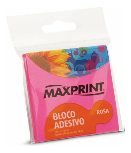 Bloco Autoadesivo 76x76mm Rosa Neon 100 Fls - Maxprint