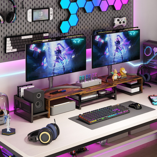 Suporte Monitor Base Informática Prateleira Setup Extensível Marrom