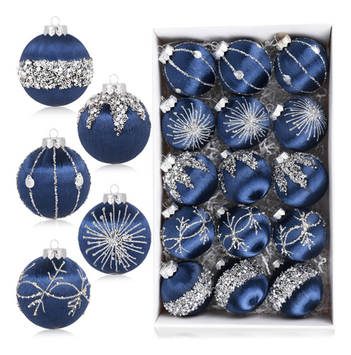 Bolas De Navidad De Color Azul Marino, Paquete De 15 Decora.