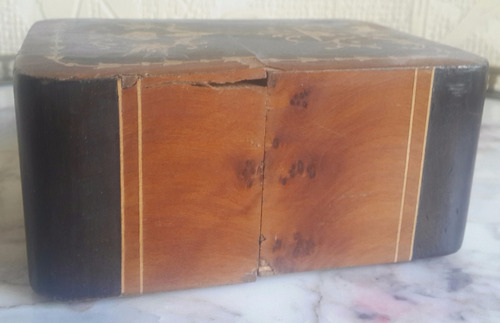 Antigua Caja Naipes Gran Trabajo Marqueterie Sellada Italy
