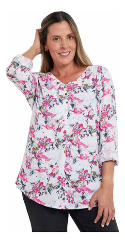 Blusa Crep Abotonada Estampada Crema Mujer Fashion's Park