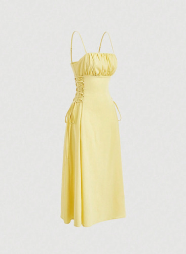 Vestido De Tirantes Unicolor Pecho Con Fruncido Con Cordón L