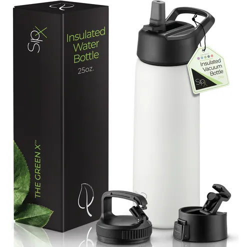Botella De Agua Sipx De Acero Inoxidable 745 Ml Con 3 Tapas