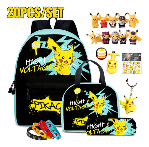 Mochila Pikachu Para Niños, Lonchera, Juego De 20 Unidades