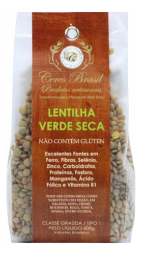 Kit 3x: Lentilha Verde Grão Sem Glúten Ceres 400g