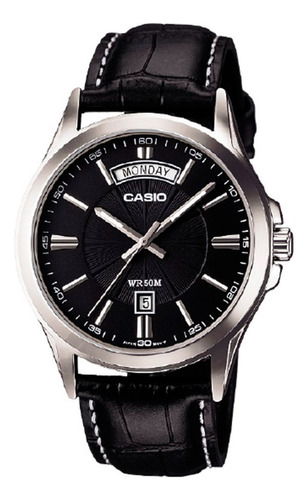 Reloj Hombre Casio Mtp-1381l-1avdf Core Mens Color de la correa Negro Color del bisel Plateado Color del fondo Negro
