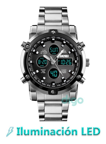 Reloj Hombre Skmei 1389 Acero Crono Timer Alarma Luz Gtia