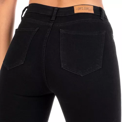 Pantalón Jeans Mujer Negro Mezclilla Stretch Cierre Botones