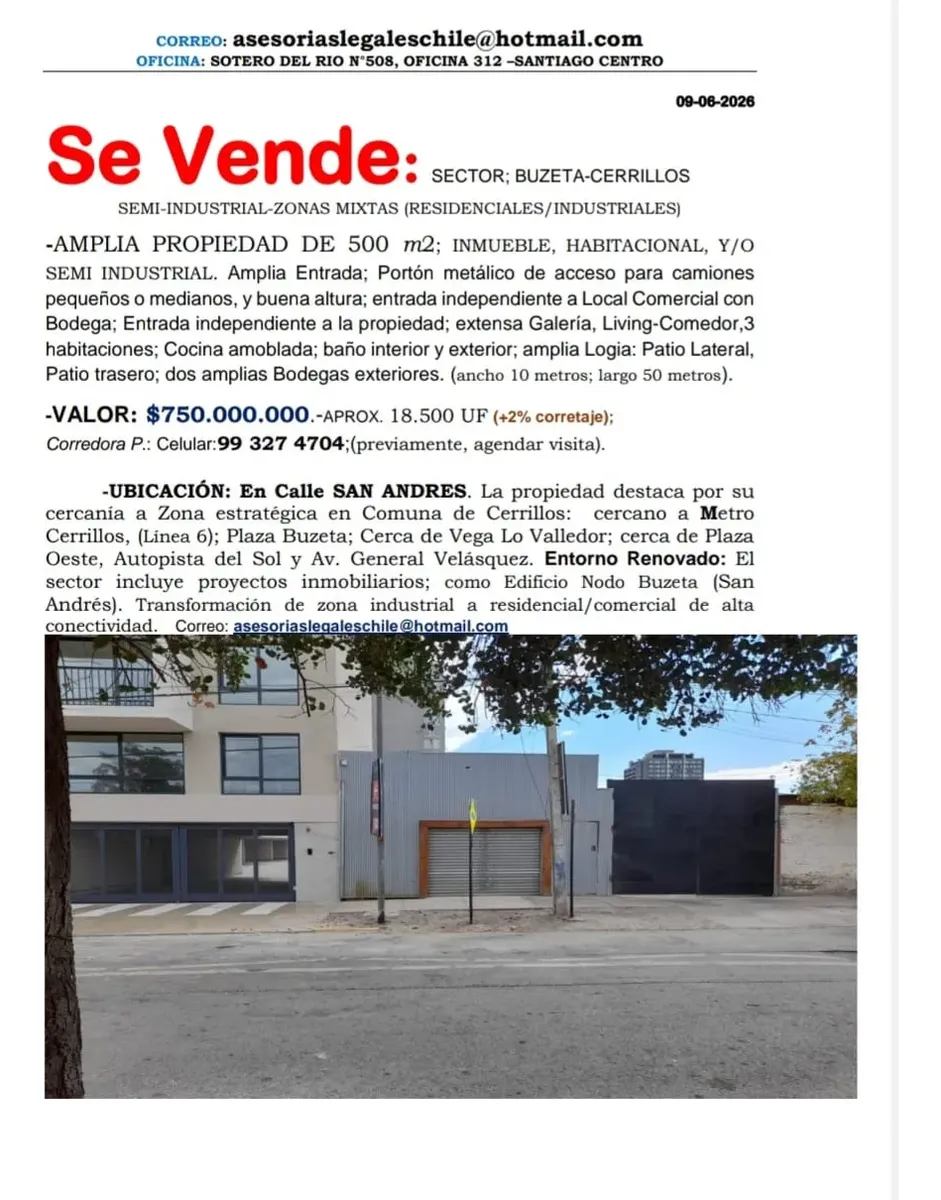 Imagen 1 de 11 de Cerrillos, Amplia Propiedad De 500 M2; Inmueble, Habitaciona