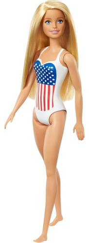 Barbie Rubia En Traje De Baño Con Bandera Americana