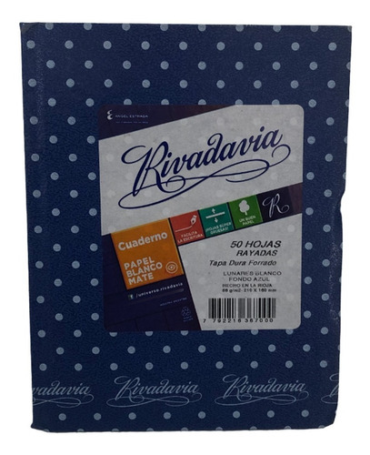 Cuaderno 16x21 Rivdavia Rayado Azul Lunares (50 Hojas)