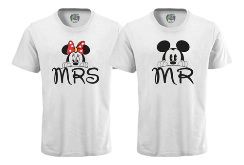 Playera En Pareja Mickey Mouse Y Minnie + Iniciales De Parej