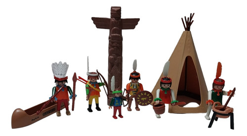 Playmobil  Indigenas Con Totem Canoa Y Carpa Sin Caja