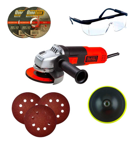 Imagem 1 de 7 de Kit Esmerilhadeira Lixadeira 820w + Kit Disco Corte Desbaste