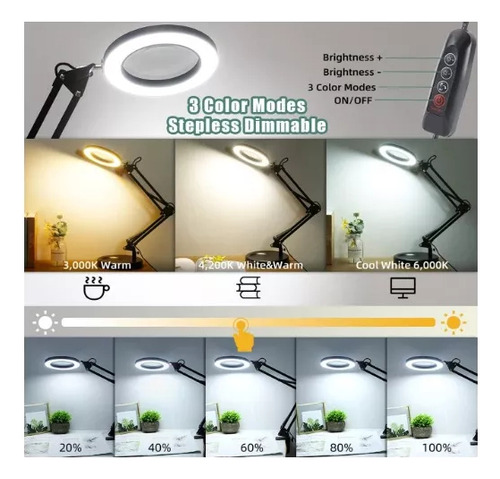 Lámpara Lupa Aumento Lente Circular Luz Led Soporte 2en1
