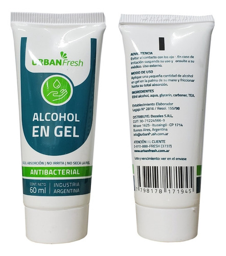 2 Unid. Alcohol En Gel Antibacterial Pomo 60 Ml Urban Fresh