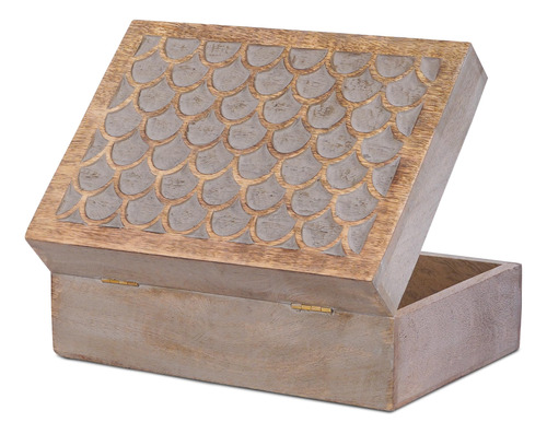 Caja Decorativa Tallada En Madera De Mangowood 27 X 19 X 1