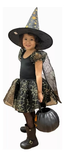 Fantasia Halloween Vestido Bruxinha Infantil Com Arquinho 